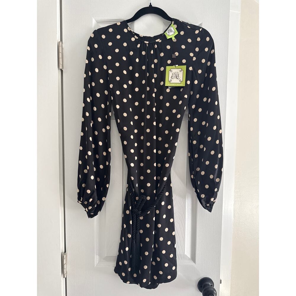 Elizabeth McKay NWT Maigre Dot Print Dress Size 4 Black Polka Dot Rope Waist